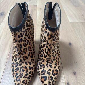 Adrienne Vittadini Leopard Calf Hair Heeled Ankle Boots